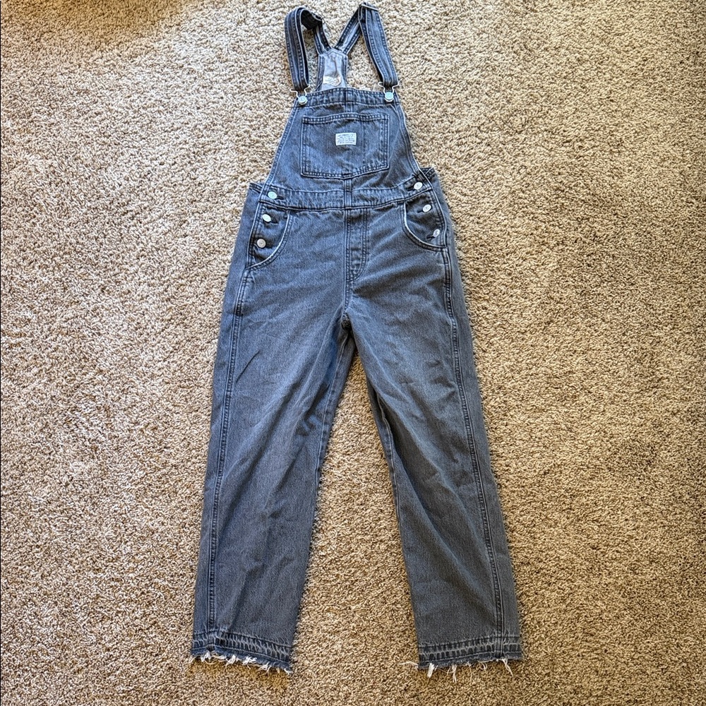 Levi’s Black Denim Overalls with Frayed Hem